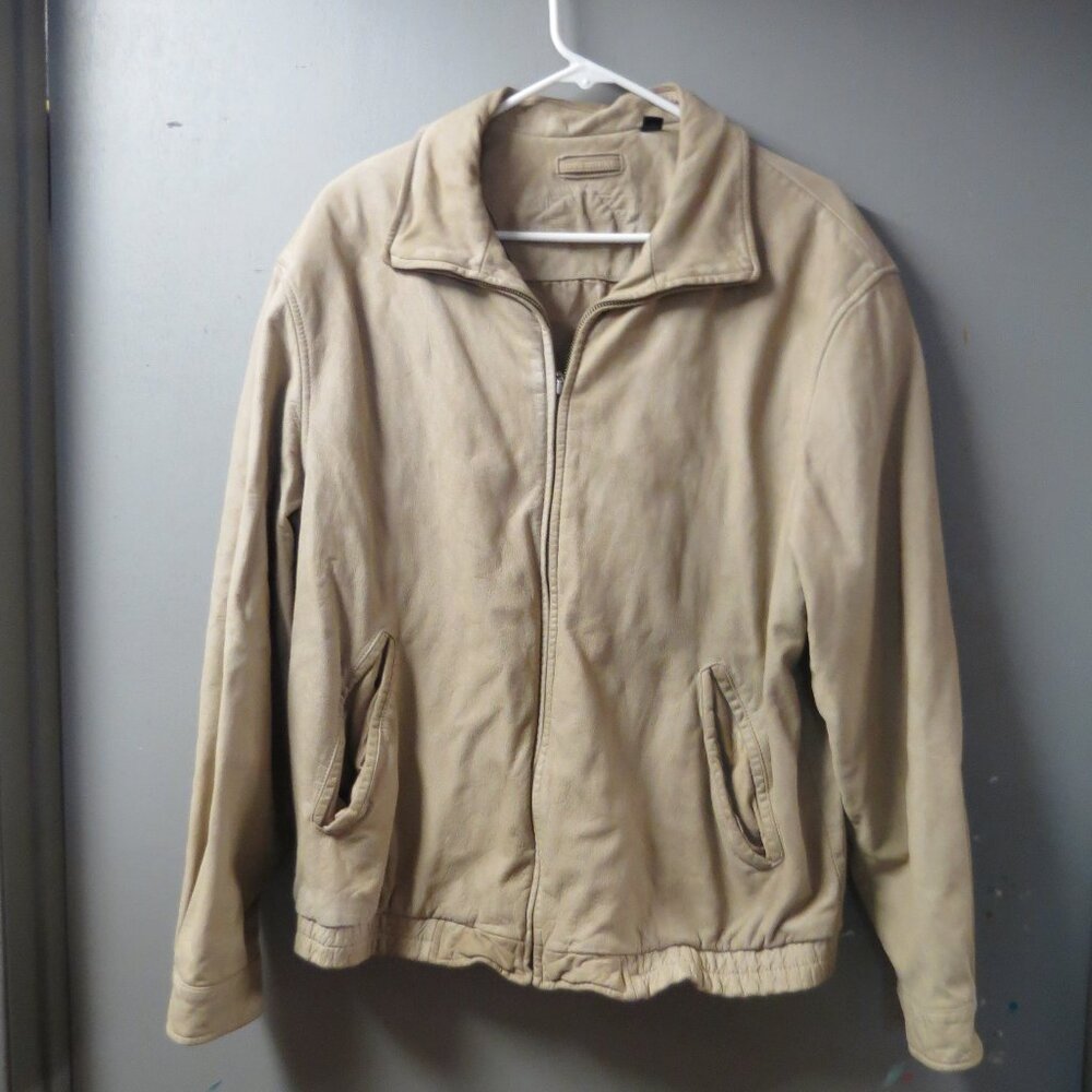 VINTAGE Roundtree Yorke Jacket Mens L Brown Bomber Genuine Leather Suede 90s